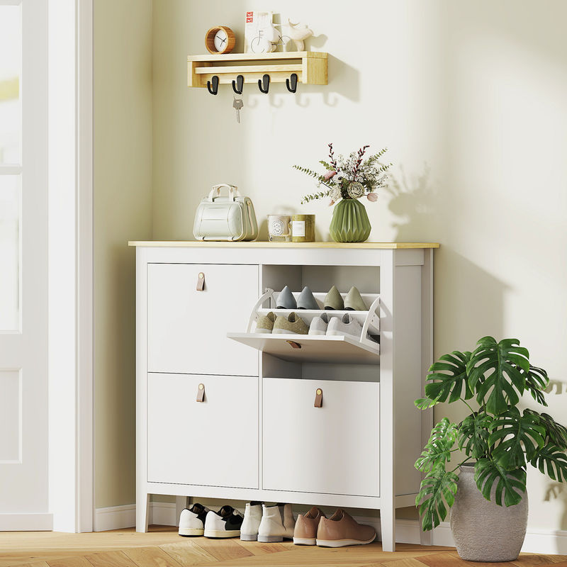 HOMCOM Schuhschrank für 20 Paare in Weiß, moderner Flurschrank mit 4 Schubladen und klappbaren Türen, B/T/H: 105 x 24 x 95,5 cm - Bild 2