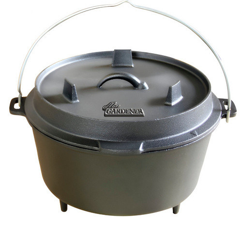 Mr. GARDENER Feuertopf Dutch-Oven L aus Gusseisen in Schwarz mit Grillfläche Ø 31,5 cm - Bild 2