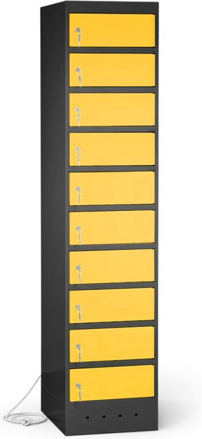 rotstahl Laptopschrank mit 10 Fächern, Korpus Anthrazitgrau und Türen Gelb, B: 40 cm, H: 180 cm - Bild 1