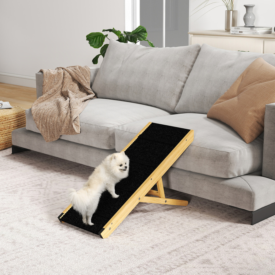 PawHut Hunderampe klappbar und höhenverstellbar aus Kiefernholz, rutschfeste Einstiegshilfe für kleine und mittelgroße Hunde, Farbe: Natur, B/T/H: 83,5 x 35 x 47,5 cm - Bild 2