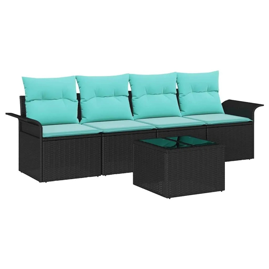 vidaXL Gartenmöbel-Set aus Poly-Rattan mit 5 Kissen in Schwarz und Türkis inklusive 3-Sitzer-Sofa, 2-Sitzer-Sofa und Couchtisch - Bild 2