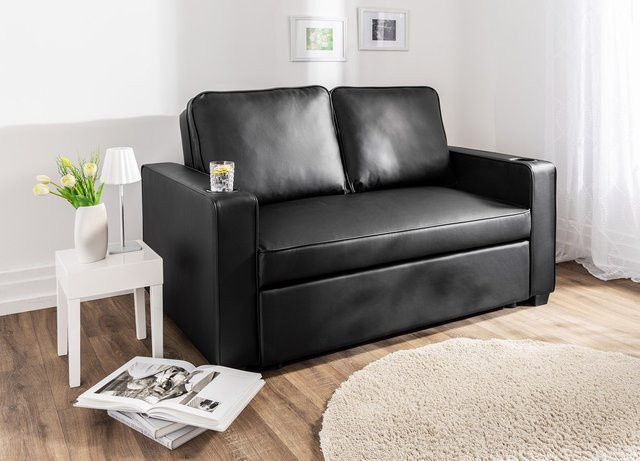 Better Home 2-Sitzer Sofabett in Lederoptik mit Schlaffunktion und ausziehbarer Schublade, Schwarz, B/T/H: 150 x 96 x 86 cm - Bild 1