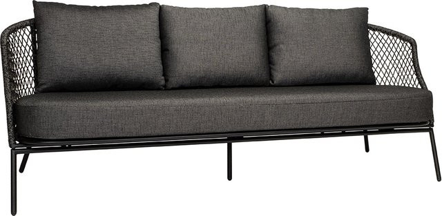 Stern Lounge-Sofa Odea 3-Sitzer aus Aluminium in Schwarz Matt mit Kordel-Polstern und Kissen in Seidenschwarz - Bild 1