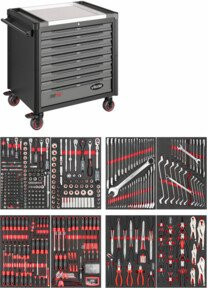 Vigour Werkzeugwagen VIGOR 1000 XD V4481-XD/469 Schwarz mit Arbeitsplatte, abschließbar und rollbar, 469-teilig - Bild 1