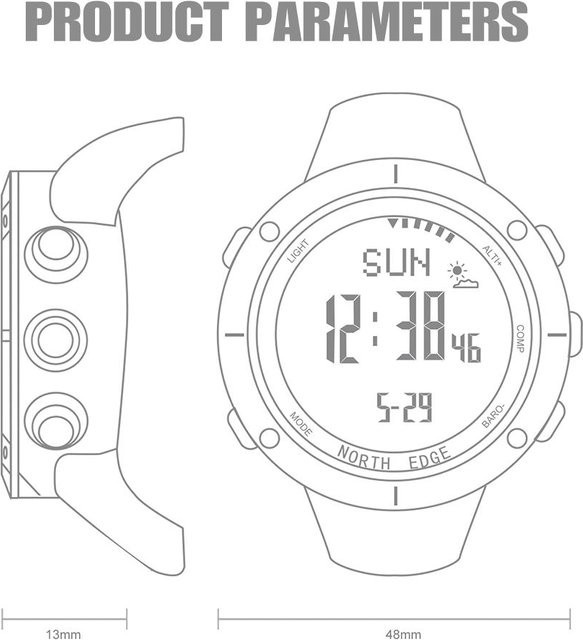 Digitale Outdoor-Sportuhr für Herren von Koogeelife in Weiß mit Höhenmesser, Barometer, Kompass und 50 m Wasserdichtigkeit - Bild 1