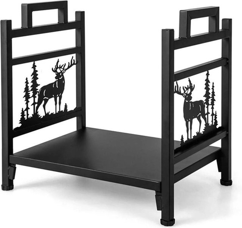 Costway Kaminholzregal aus Metall in Schwarz mit Griffen, B/T/H: 45,0 x 34,0 x 34,0 cm