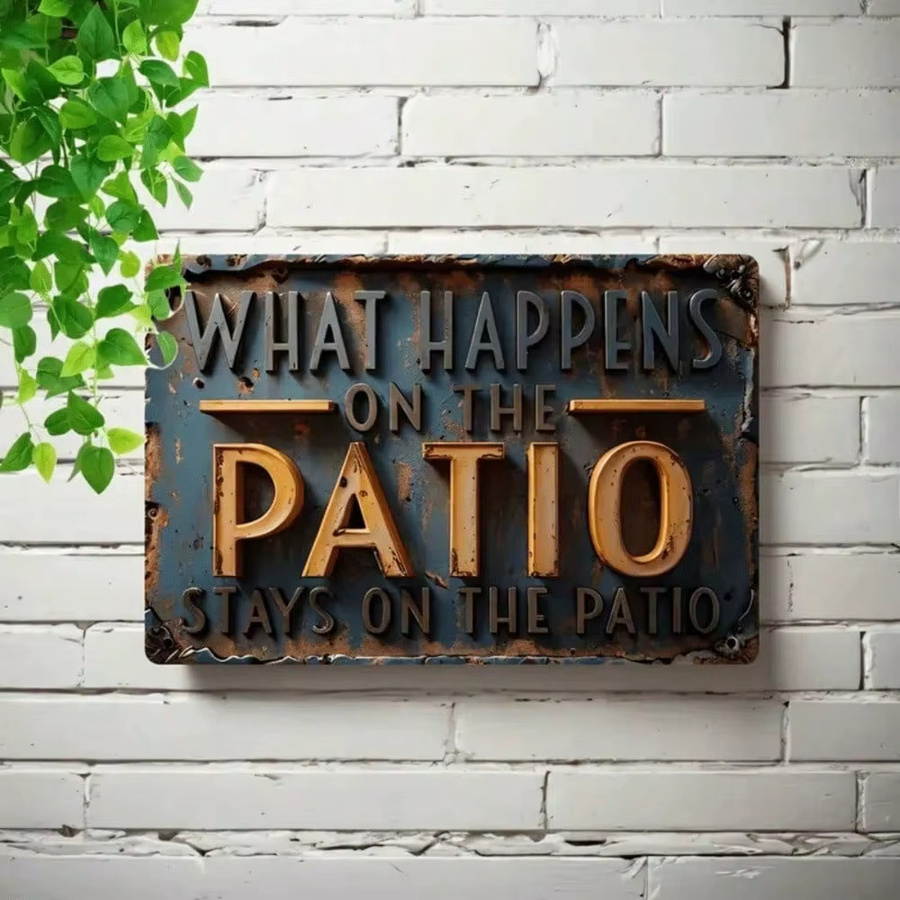 Rustikales Metall-Terrassenschild CIFBUY mit Typografie What Happens on Patio Stays on Patio als Wanddekoration für Garten und Außenbereich, B: 30,5 cm, H: 76,2 cm - Bild 3