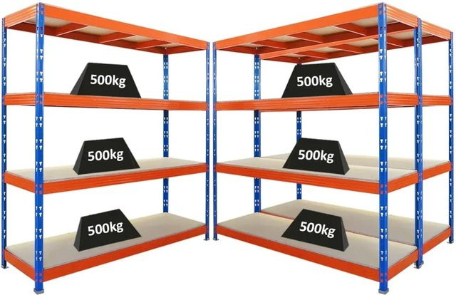 3er Set PROREGAL Rhino Profi Schwerlastregal mit 4 Spanplatten-Ebenen, Blau-Orange, B/T/H: 200 x 60 x 200 cm, Fachlast 500 kg - Bild 1