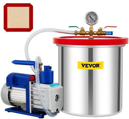 VEVOR Vakuumpumpe und Vakuumkammer-Kit aus Edelstahl, 19 l, 142 l/min, 1/3 PS, 1-stufig, Silber - Bild 1