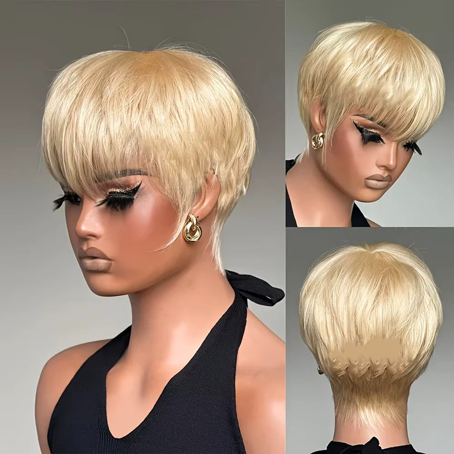 Charming Queen Pixie Cut Perücke, 6 Zoll, 250 % Dichte, blonde Farbe, Damen - Bild 3