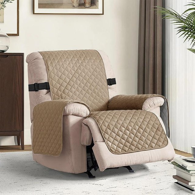 Sesselbezug für 1 Sitzplatz in Beige mit elastischem Band und rutschfestem Design - Bild 1