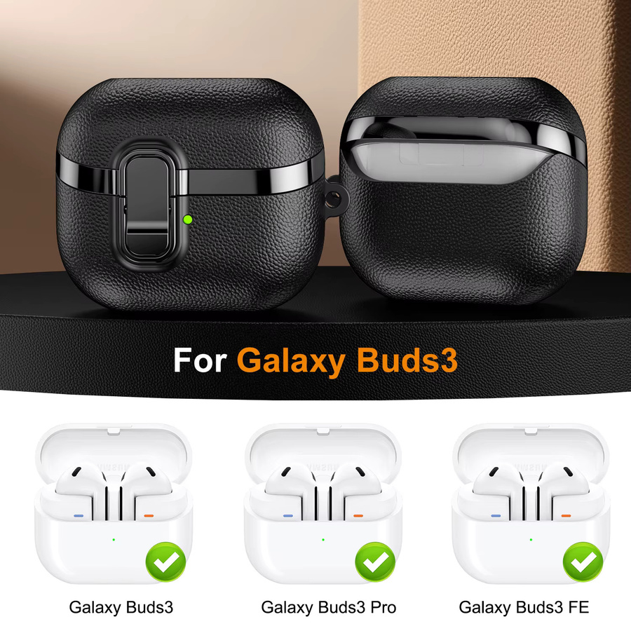 Luxuriöse Leder-Textur Schutzhülle für Samsung Galaxy Buds 3 Pro, Buds 3 und Buds 3 FE inklusive Schlüsselanhänger und Sicherheitsschloss - Bild 3