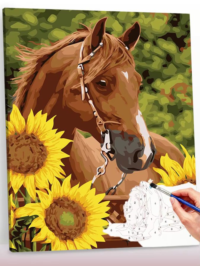Huacan Malen nach Zahlen Set, Pferd und Sonnenblume, Leinwand, Bunt - Bild 6