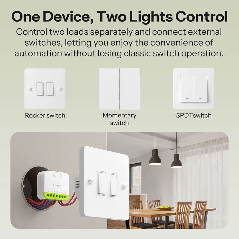 SONOFF MINI-ZB2GS MINI DUO 2-Gang Zigbee Smart Switch mit Dual Load Control, Zigbee 3.0 Kompatibilität, Weiß - Bild 2