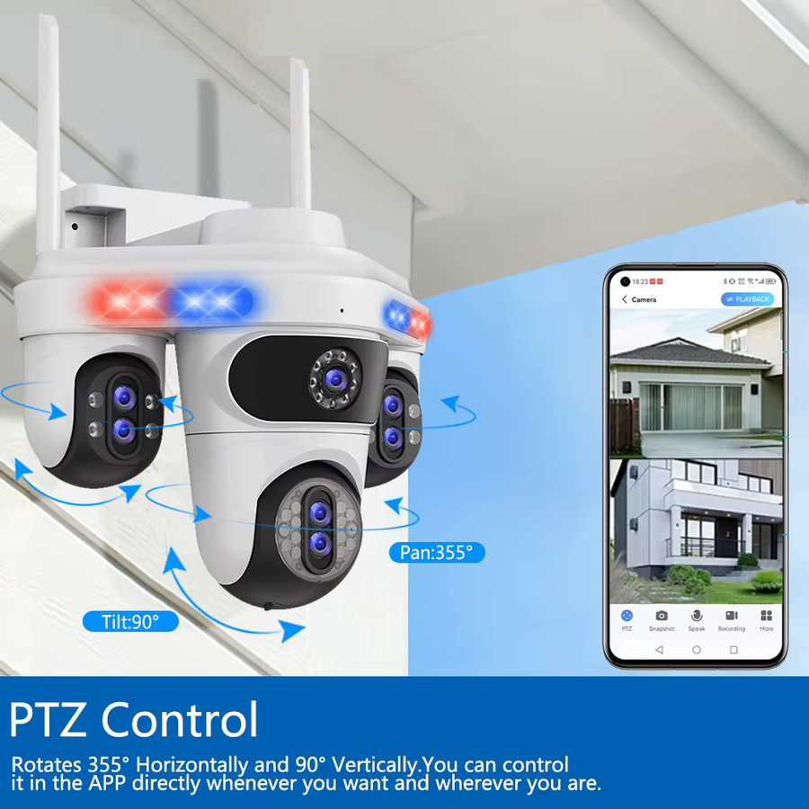 MvpSecam Überwachungskamera für den Außenbereich mit Rot-Blaulicht-Alarm, 35 MP, 7 Objektive, 30x PTZ-Zoom, WLAN, wasserdicht, integriertes Mikrofon und automatischer Verfolgung - Bild 2