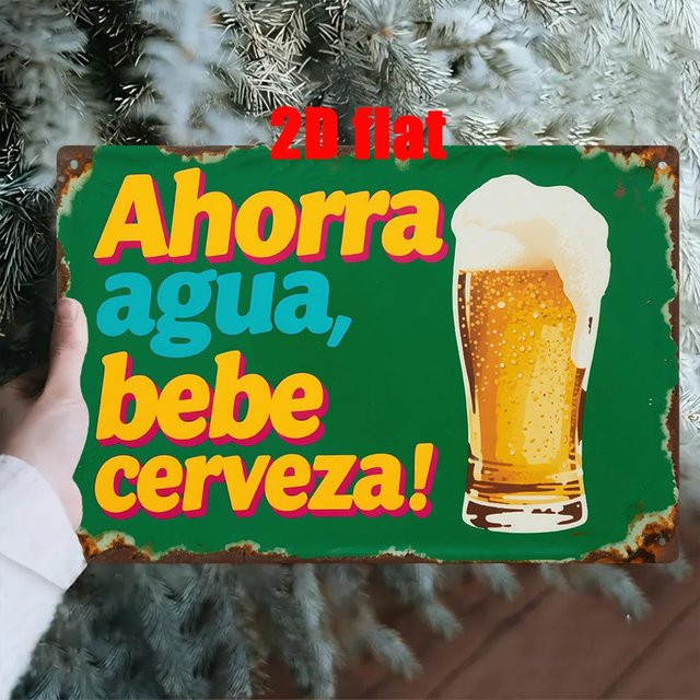 Vintage Spanisches Bierschild aus Metall von CIFBUY in Grün mit Bierkrug als Wanddekoration, B/H: 19,81 x 29,97 cm - Bild 1