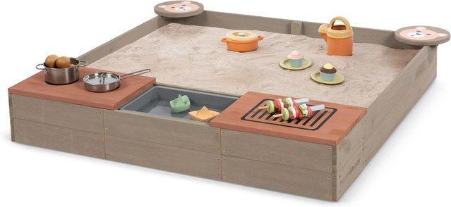 Muddy Buddy Sandkasten Wild Bear aus Massivholz in Warmgrau und Puderrosa, B/H/T: 120 x 120 x 20 cm - Bild 1