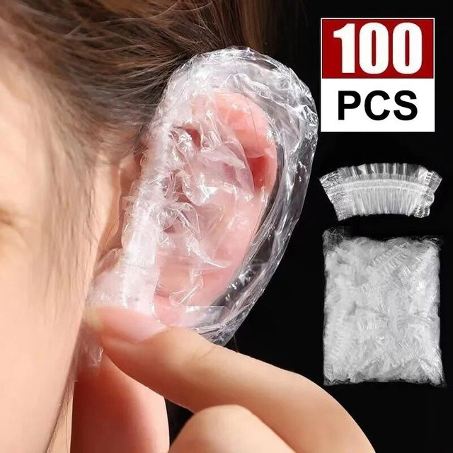 100 Stück Einweg-Haarfärbe-Ohrenschützer, transparent, elastisch, wasserdicht - Bild 1