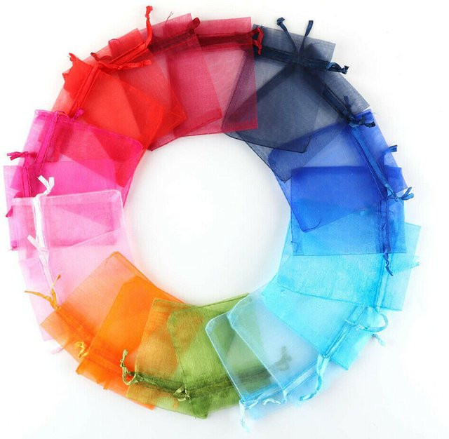 100 Stück Wusmart Chiffon-Organza-Geschenkbeutel in Gold und Multicolour, B: 7 cm, H: 9 cm - Bild 1