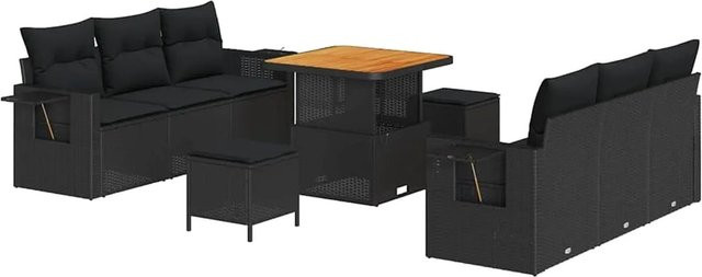 vidaXL Garten-Sofa-Set 9-teilig aus Poly-Rattan und Akazienholz in Schwarz - Bild 1