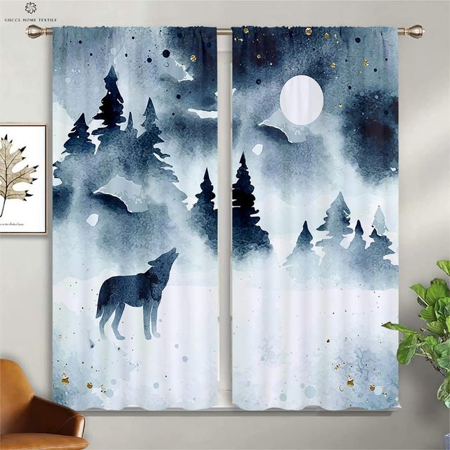 Verdunkelungsvorhänge mit Wolf-Aufdruck von Yiran Furniture, thermisch isolierend, Breite: 100 cm, Höhe: 130 cm - Bild 1