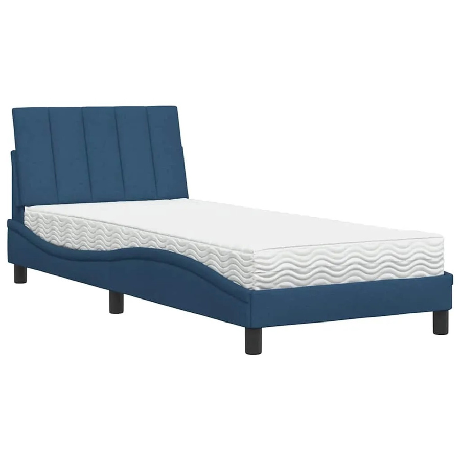 vidaXL Bett Hanko mit Matratze Blau und Weiß aus Stoff und Schaumstoff B/T/H: 90 x 190 cm - Bild 2