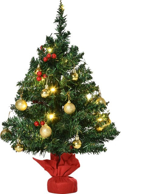 HOMCOM Mini Weihnachtsbaum in Grün mit Stechpalmenbeeren, Kugeln und LED-Lichtern, Tischdeko Durchmesser: 40 cm, Höhe: 60 cm - Bild 1