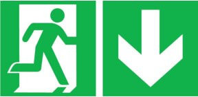 SafetyMarking Fluchtwegschild Folie Notausgang rechts mit Pfeil abwärts, Farbe: Grün, B/H: 40 x 20 cm - Bild 1