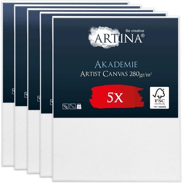Artina Akademie Keilrahmen Set aus FSC Holz mit weißer Baumwollleinwand, 5-teilig, B: 80 cm, H: 100 cm - Bild 1