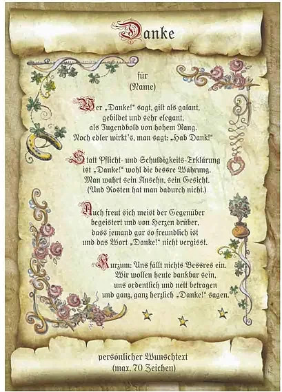 Urkunde Danke von tantum graphic in Beige mit floralem Design und Vintage-Typografie als Wanddeko - Bild 1