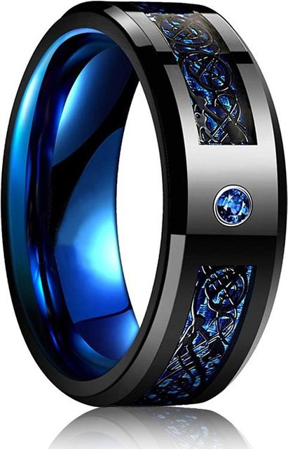 YIRAN Ring Wolfram, Schwarz, Roter Zirkonia, Herren, 8mm - Bild 1