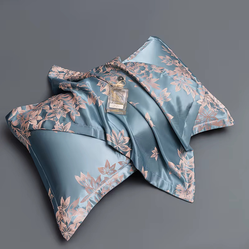 CHA YU PAI Jacquard Bettwäsche-Set mit floralem Design in Blau, 3-teiliges Duvet Cover Set für Twin Size - Bild 3