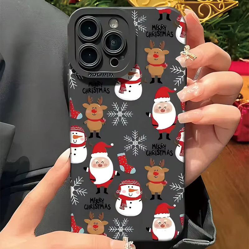 Mattierte TPU Handyhülle mit Weihnachtsmann-Muster für Apple iPhone (verschiedene Modelle), Schwarz/Mehrfarbig - Bild 3