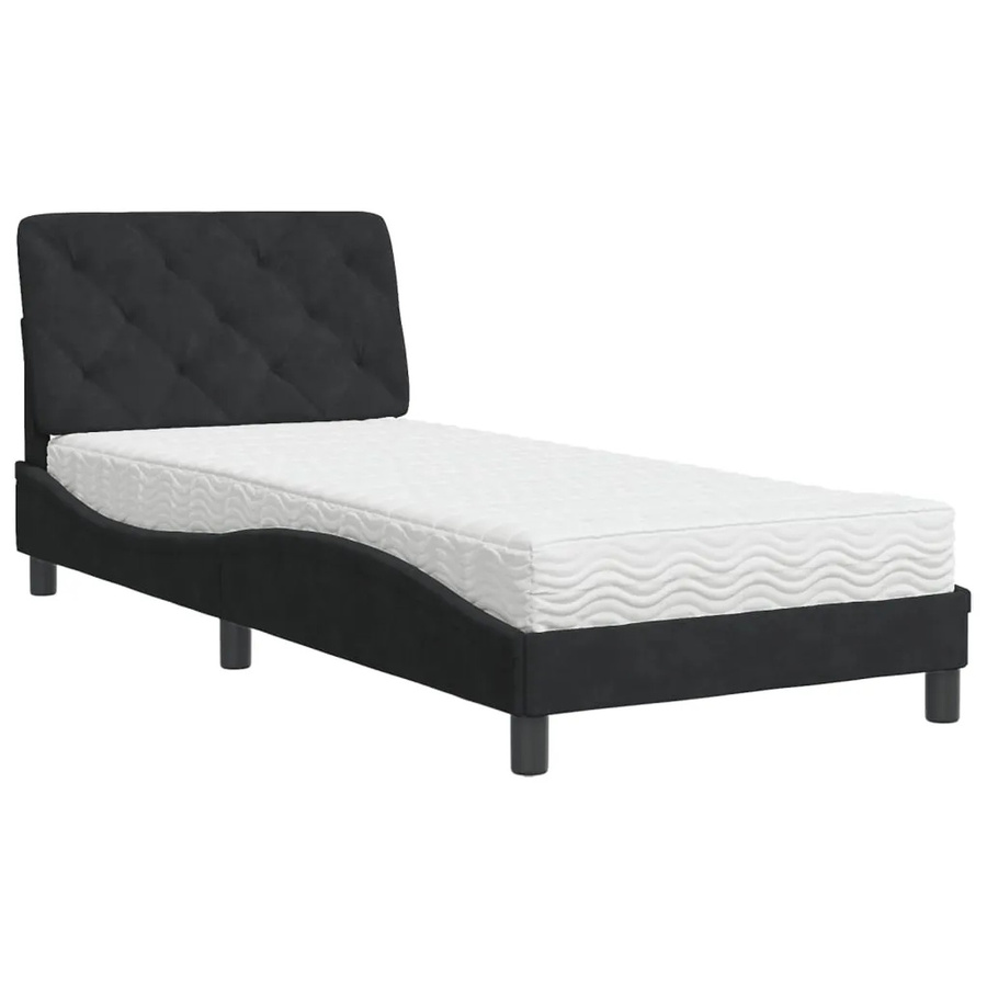 vidaXL Bett mit Matratze in Schwarz aus Samt und Kiefernholz, B/T/H: 90 x 190 x 74,5 cm - Bild 2