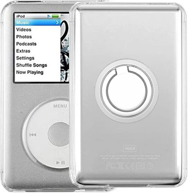 Kristallklare Schutzhülle mit Ringhalter und Ständer für iPod Classic 6. und 7. Generation in Transparent und Silber - Bild 1
