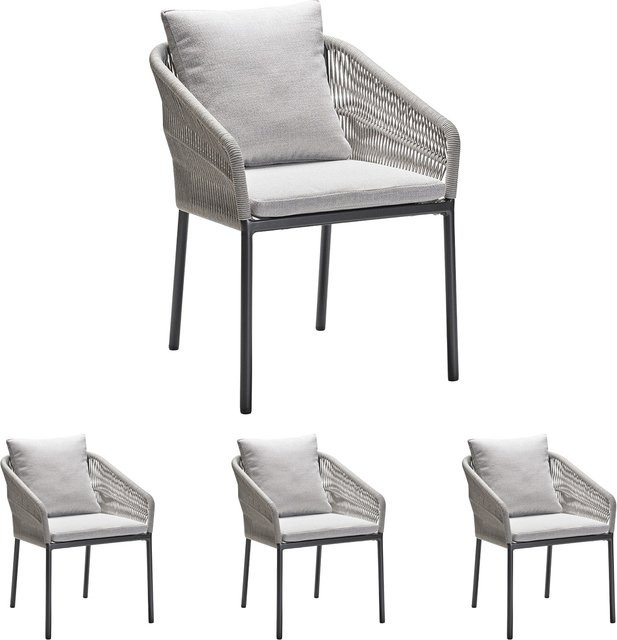 4x Stern Stapelsessel Jella Aluminium Anthrazit Matt mit Kordel Stone und perlgrauem Kissen aus 100% Polyacryl - Bild 1