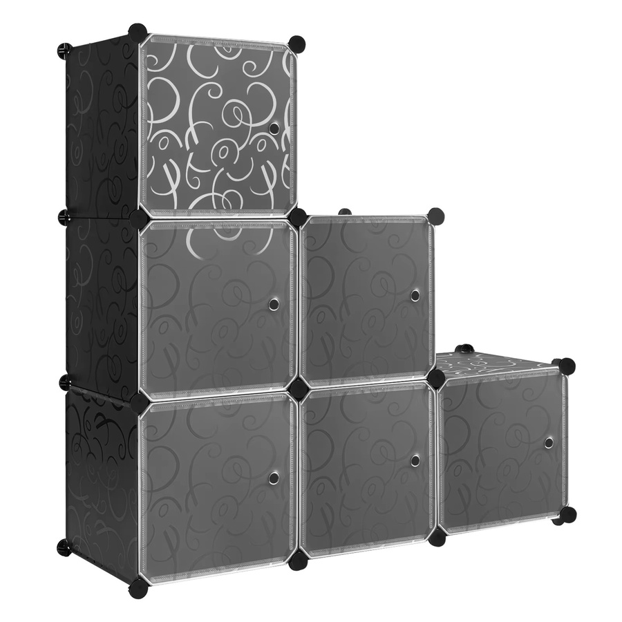 WOLTU DIY Schuhschrank aus stapelbaren Plastikboxen mit Türen, 6 Boxen, Schwarz/Grau - Bild 2