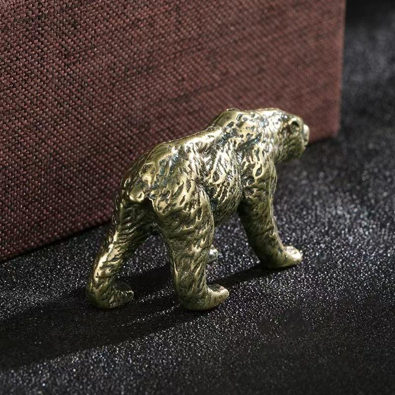 Yiran Furniture Eisbär Figur aus Messing und Massivkupfer in Gold als antike Miniaturtier-Dekoration für dein Teehaus oder den Schreibtisch - Bild 3