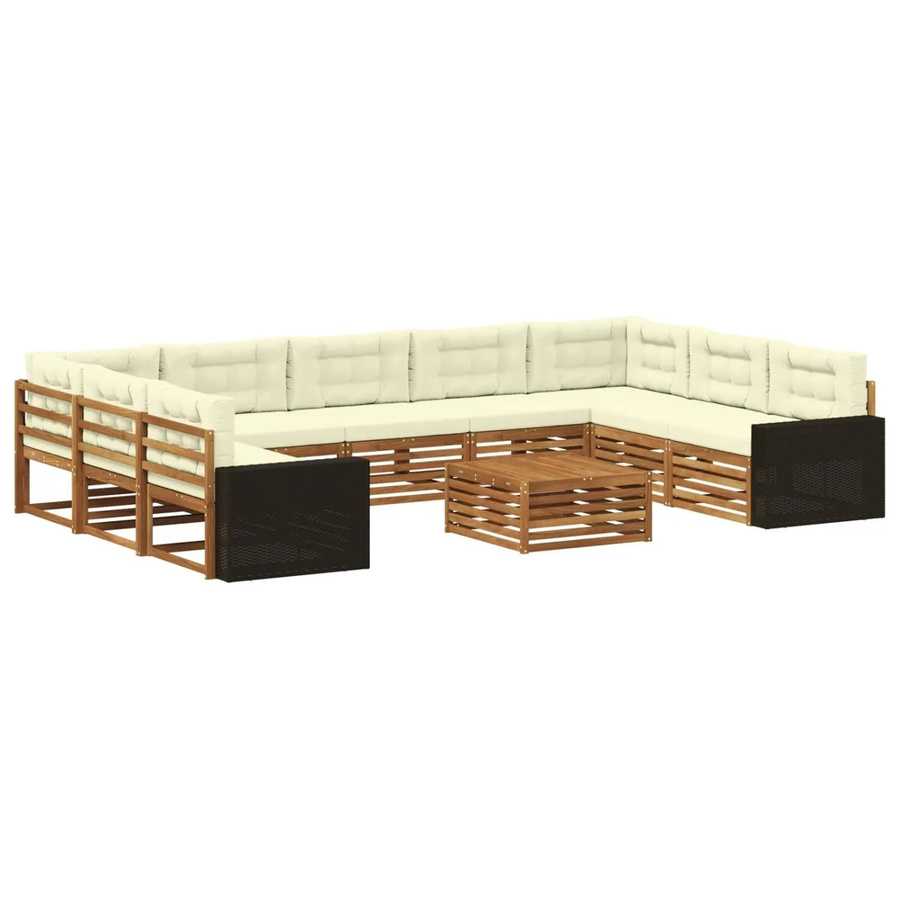 vidaXL Outdoor-Sofagarnitur aus Massivholz Akazie in L-Form mit 10 Teilen, Farbe Natur und Creme - Bild 2