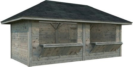 Marktstand Palmako Bianca Set 111 aus Fichtenholz in Grau mit Pyramidendach, B/T/H: 588 x 300 x 319 cm - Bild 1
