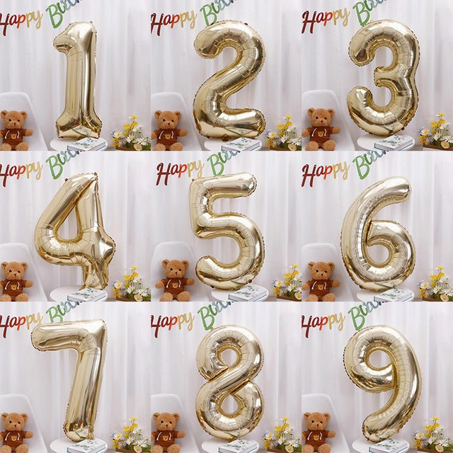 Platin Digital Folienballons in Gold für Party und Geburtstag mit Herz, Stern und Zahlen 0-9, Höhe: 101,6 cm - Bild 1