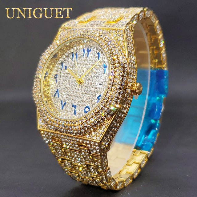 UNIGUET Armbanduhr Gold, Edelstahl, Diamantbesetzt, Blau, Herren - Bild 1