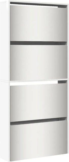 vidaXL Schuhschrank mit Spiegel in Hochglanz Weiß, 4 Klappfächer, B/T/H: 63 x 17 x 134 cm - Bild 1