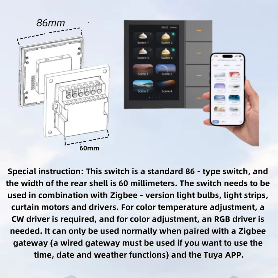 F3Pro ZigBee Wandschalter als Automatisierungs-Zentralsteuerungs-Touchpanel für Vorhang- und Lichtszenen in Weiß - Bild 5