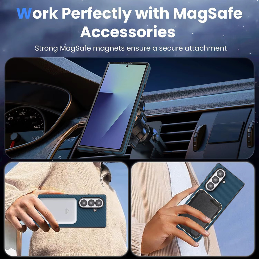 Luxuriöse ultradünne Handyhülle aus Kohlefaser-Leder für Samsung Galaxy Z Fold in Blau mit Magnetic MagSafe Business Cover - Bild 4