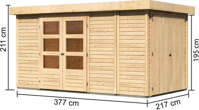 Gartenhaus Holz RETOLA 5 mit Anbauschrank, Flachdachhaus naturbelassen, B/T/H: 302 x 217 x 19 cm - Bild 1
