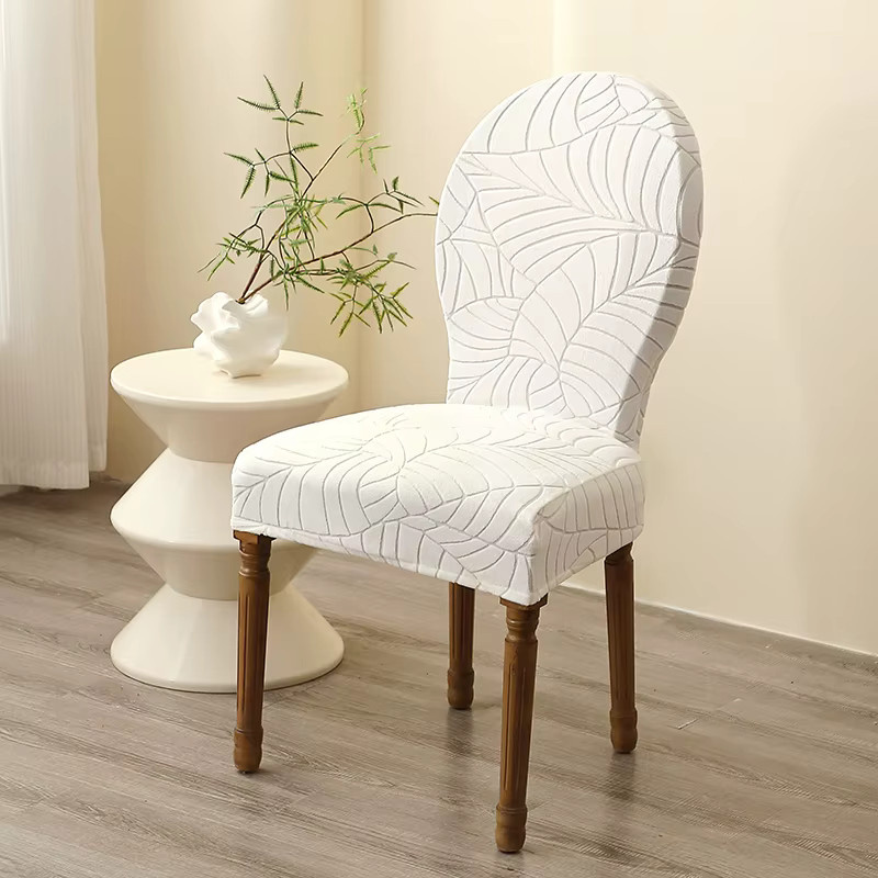 Yupartex Blatt Jacquard Stuhlbezug für runde Esszimmerstühle mit gebogener Rückenlehne, Beige, Floral - Bild 2
