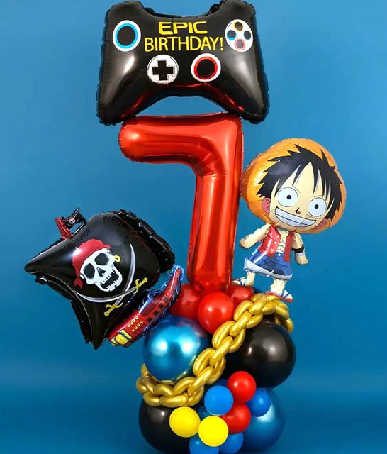One Piece Geburtstagsballons Set von Bandai mit Luffy und Chopper als Folien- und Latexballons in Mehrfarbig für Kinder Piraten-Thema Party Dekoration - Bild 1