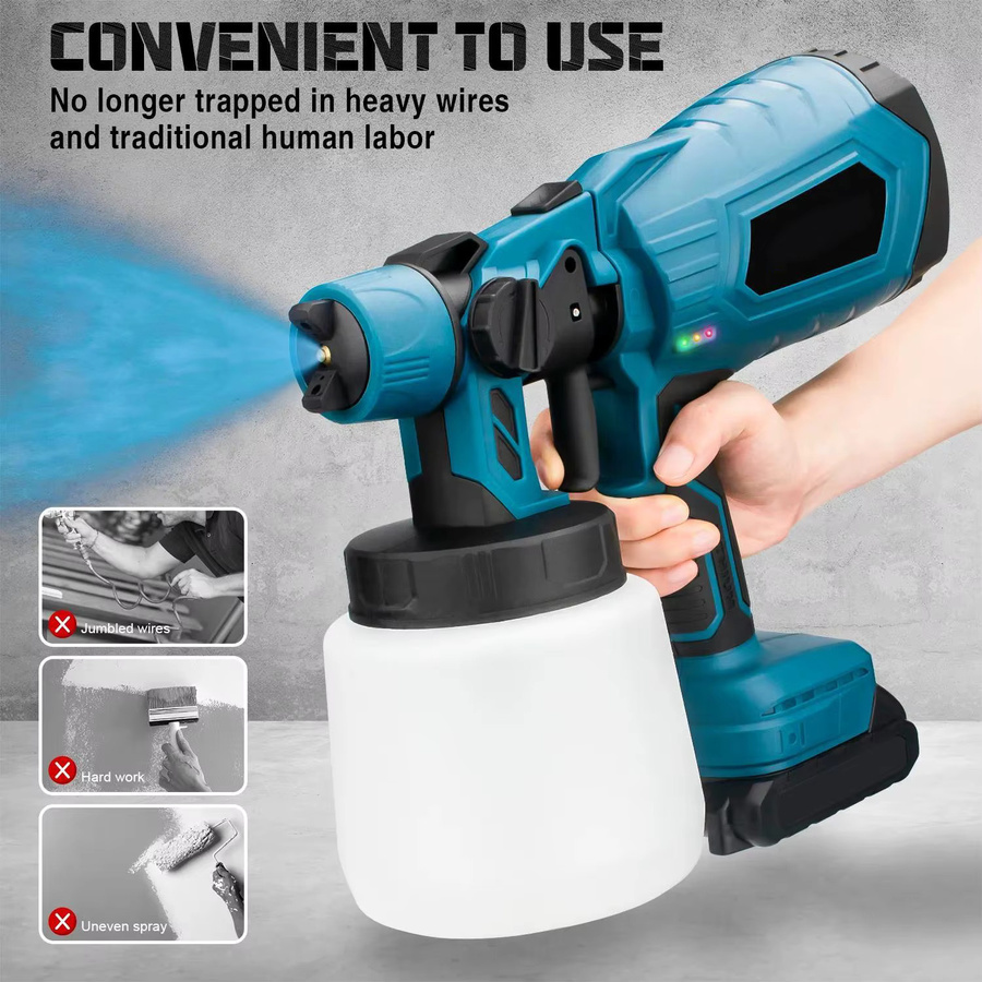 Bromose Kabellose Elektrische Spritzpistole in Blau, Tragbarer Farbsprüher für Haushalt und Möbelbeschichtung, Airbrush-Set für Makita 18V Akku, 1000 ml - Bild 4