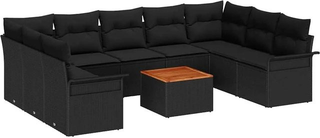 vidaXL Garten-Sofa-Set aus Polyrattan in Schwarz mit 10 Teilen und Stauraumfunktion inklusive Polster und Tisch - Bild 1